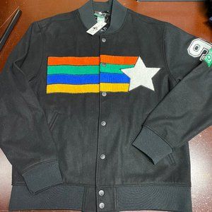 LRGroup Mens Black Snap Button Long Sleeve Collared Pocket Bomber Jacket Size XL